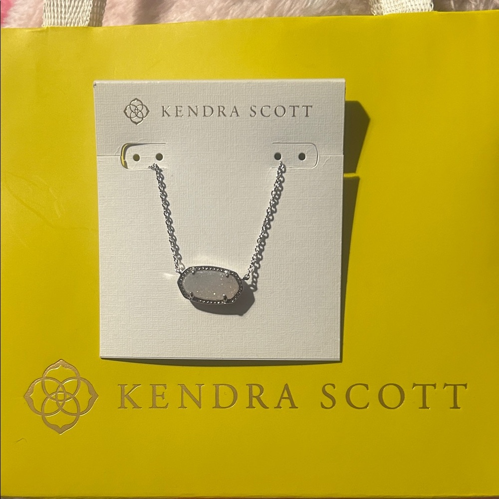 Kendra Scott Elisa Silver Pendant Necklace in Iridescent Drusy-NWT - Picture 2 of 2